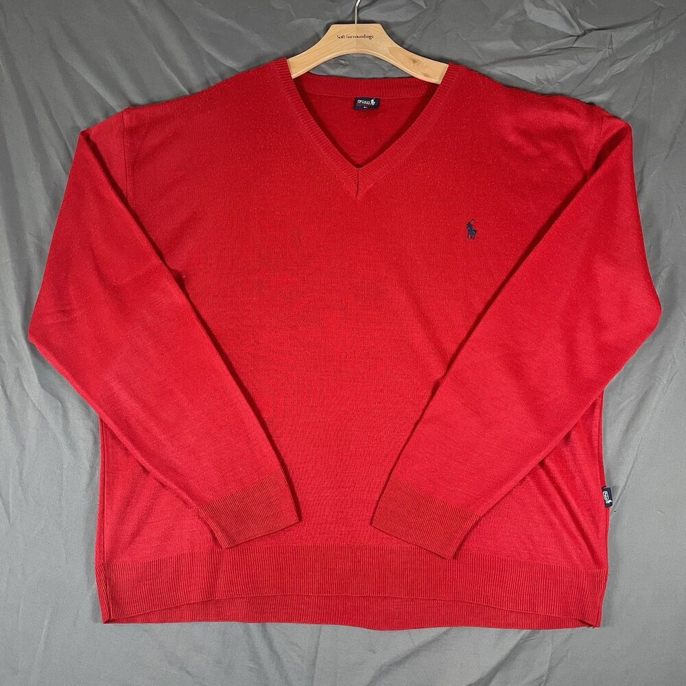 Polo Ralph Lauren 100% Wool Sweater Men's XL Long Sleeve V-Neck Preppy Golf
